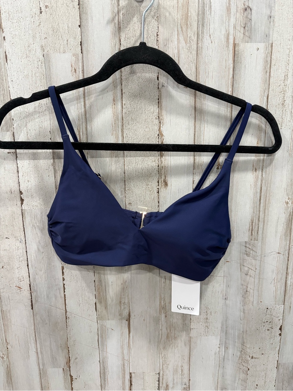 New Quince Italian V-Neck Bikini Top Navy Blue Small Minimalist Resortwear